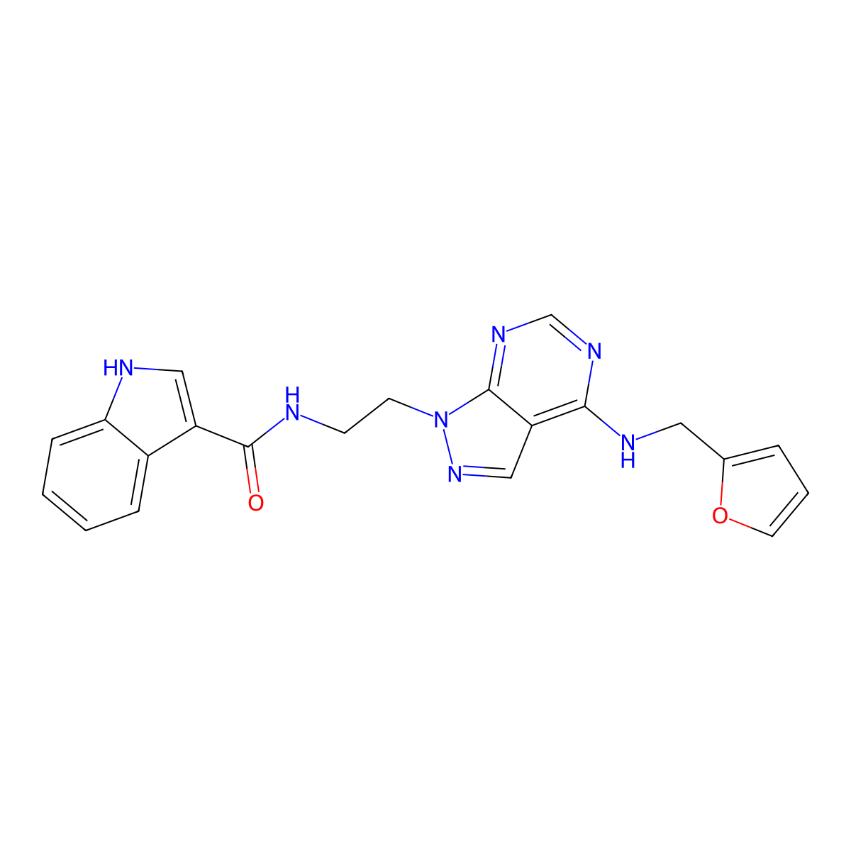 N-(2-(4-((furan-2-ylmethyl)amino)-1H-pyrazolo[3,4-d]pyrimidin-1-yl)ethyl)-1H-indole-3-carboxamide molecular structure, CAS 1209591-26-3
