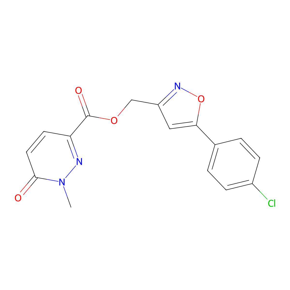 (5-(4-Chlorophenyl)isoxazol-3-yl)methyl 1-methyl-6-oxo-1,6-dihydropyridazine-3-carboxylate molecular structure, CAS 1209593-11-2