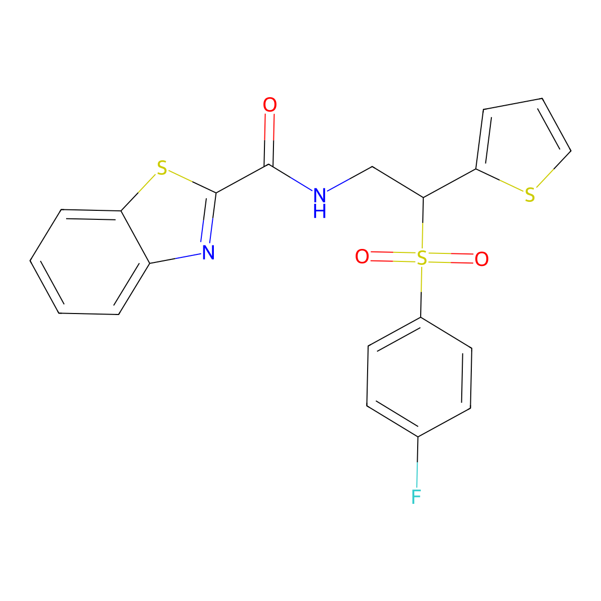 N-(2-((4-fluorophenyl)sulfonyl)-2-(thiophen-2-yl)ethyl)benzo[d]thiazole-2-carboxamide molecular structure, CAS 1209602-87-8