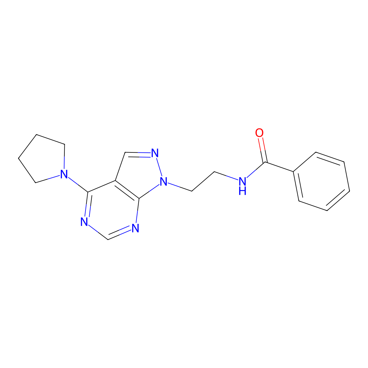 N-{2-[4-(pyrrolidin-1-yl)-1H-pyrazolo[3,4-d]pyrimidin-1-yl]ethyl}benzamide molecular structure, CAS 1209603-56-4