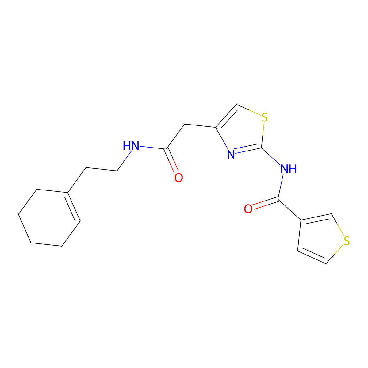 N-[4-({[2-(cyclohex-1-en-1-yl)ethyl]carbamoyl}methyl)-1,3-thiazol-2-yl]thiophene-3-carboxamide molecular structure, CAS 1209606-79-0