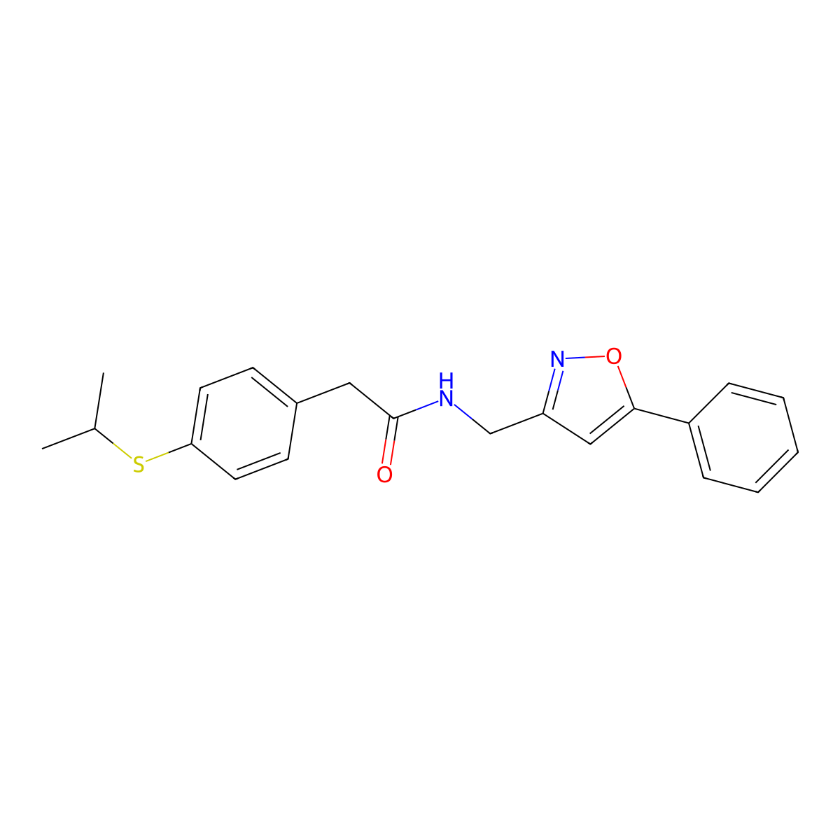 2-(4-(isopropylthio)phenyl)-N-((5-phenylisoxazol-3-yl)methyl)acetamide molecular structure, CAS 1209618-61-0
