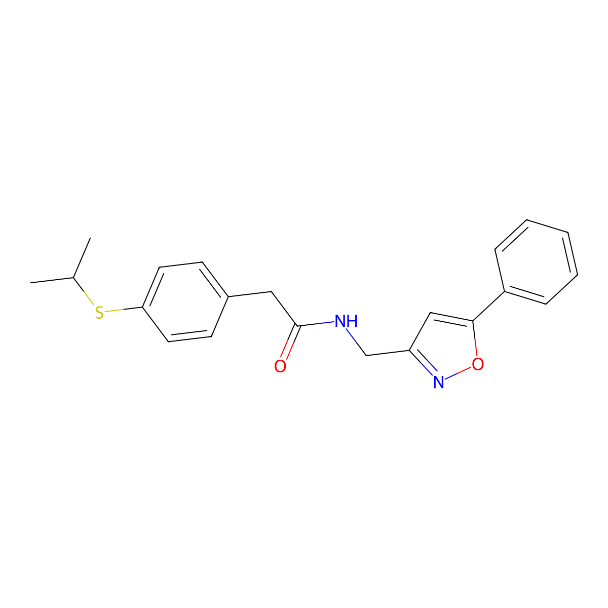 2-(4-(isopropylthio)phenyl)-N-((5-phenylisoxazol-3-yl)methyl)acetamide molecular structure, CAS 1209618-61-0