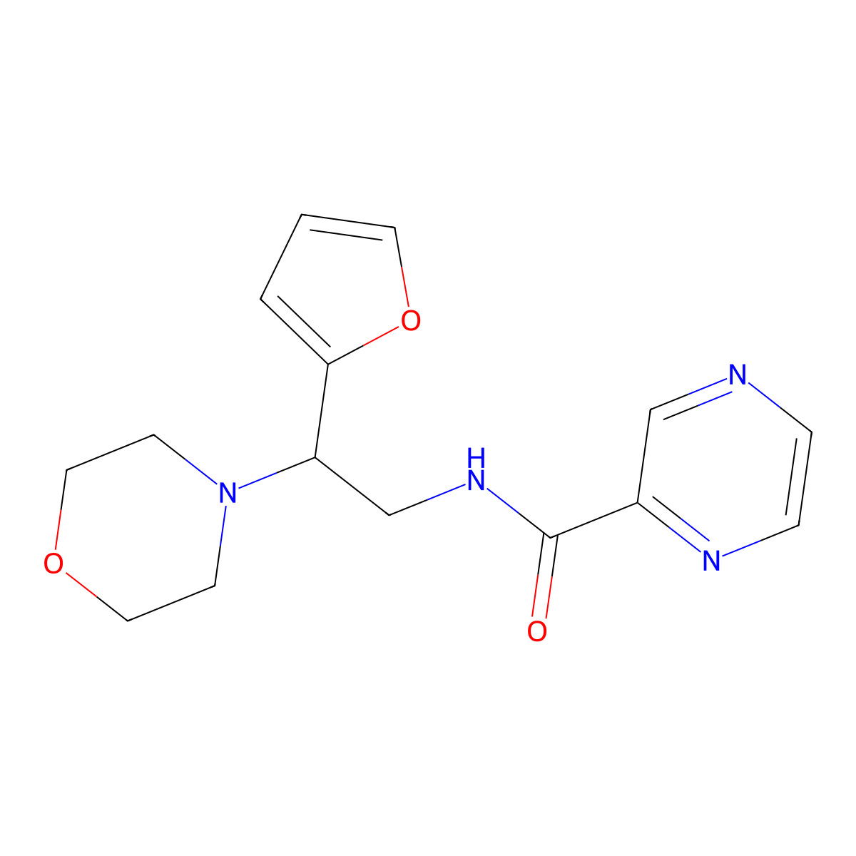 N-(2-(furan-2-yl)-2-morpholinoethyl)pyrazine-2-carboxamide molecular structure, CAS 1209620-73-4