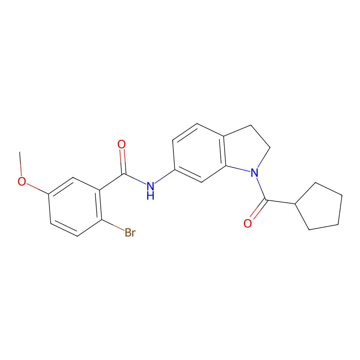 2-bromo-N-(1-(cyclopentanecarbonyl)indolin-6-yl)-5-methoxybenzamide molecular structure, CAS 1209628-30-7