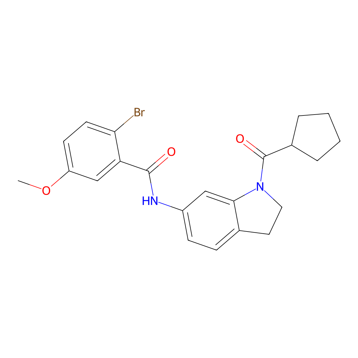 2-bromo-N-(1-(cyclopentanecarbonyl)indolin-6-yl)-5-methoxybenzamide molecular structure, CAS 1209628-30-7