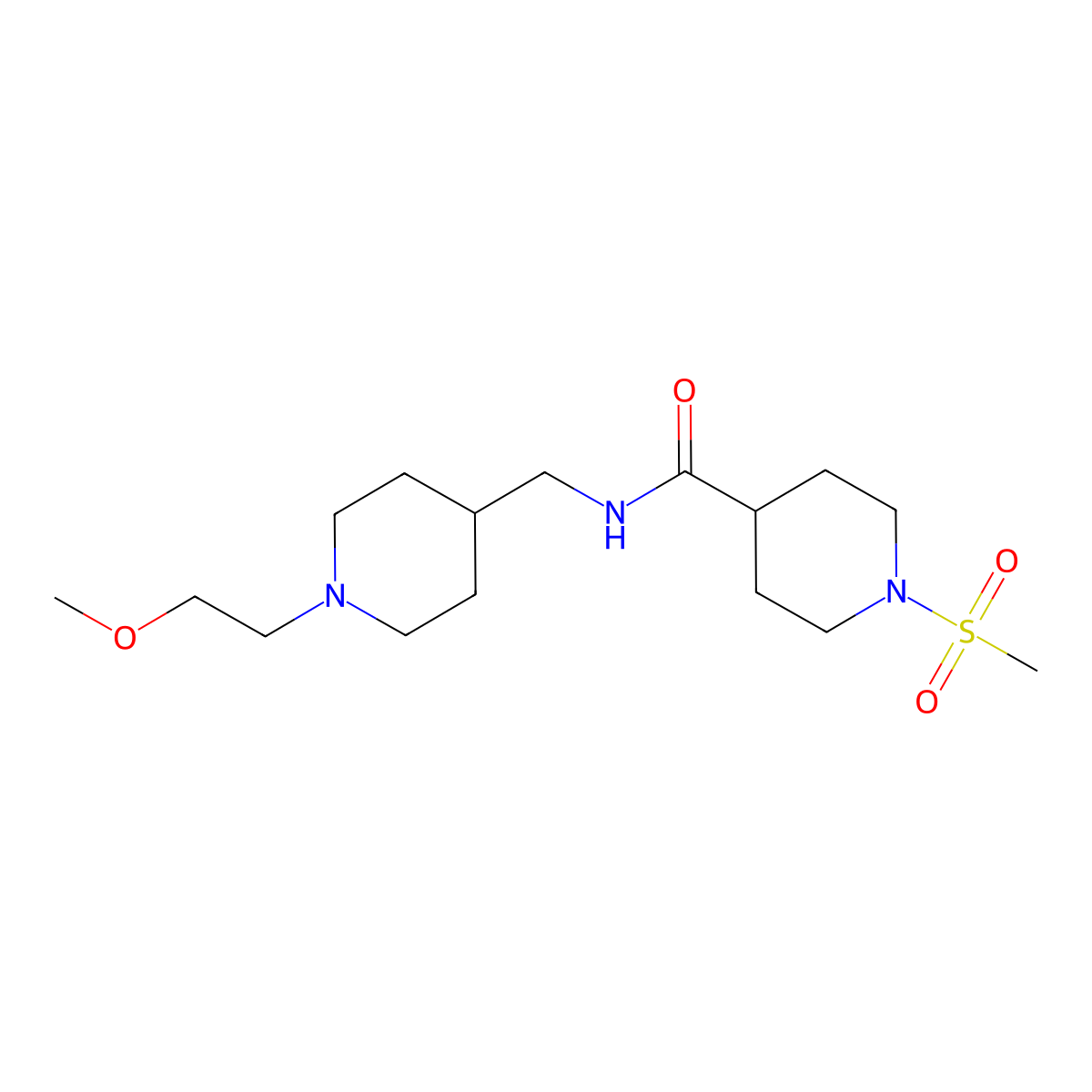 N-((1-(2-methoxyethyl)piperidin-4-yl)methyl)-1-(methylsulfonyl)piperidine-4-carboxamide molecular structure, CAS 1209631-61-7