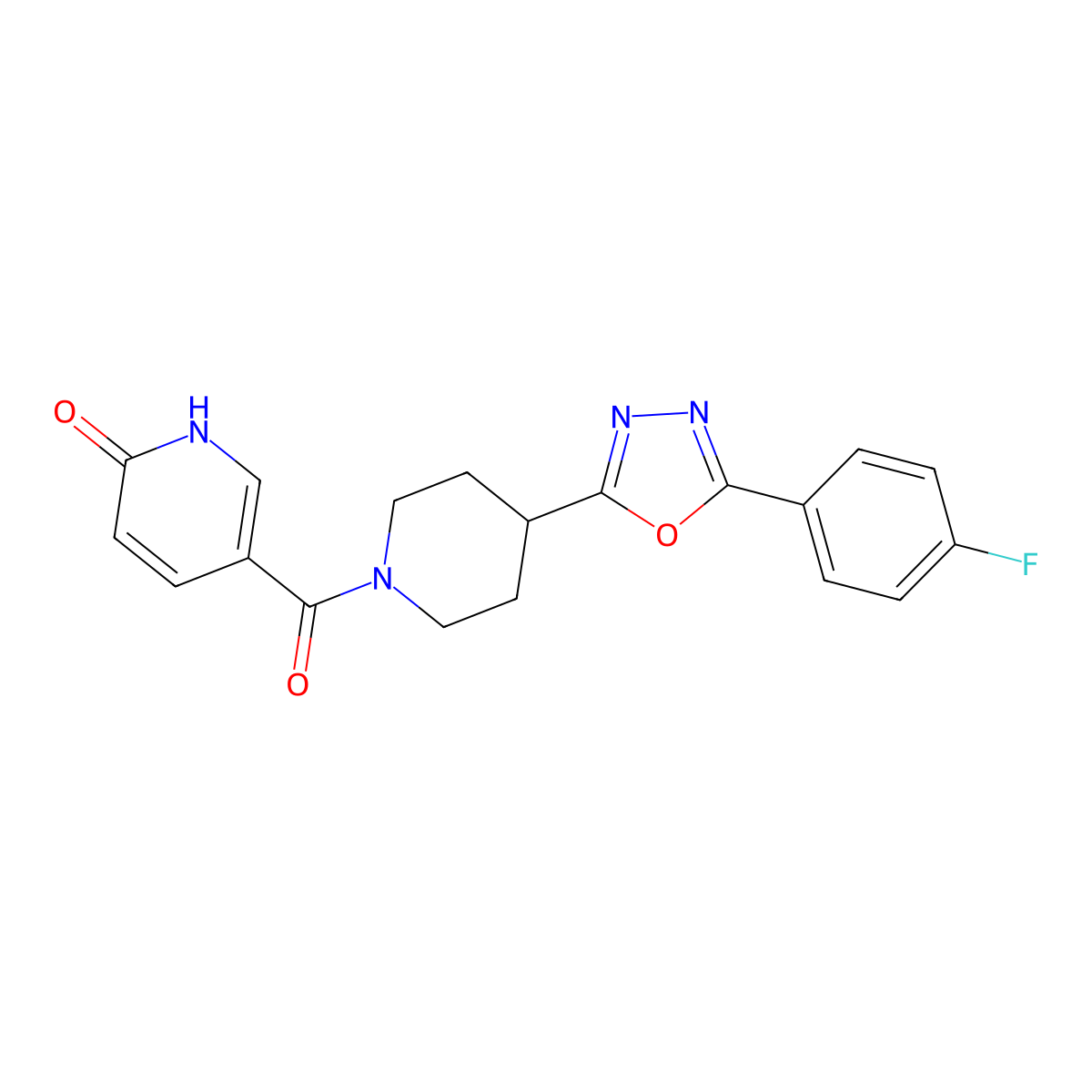 5-(4-(5-(4-fluorophenyl)-1,3,4-oxadiazol-2-yl)piperidine-1-carbonyl)pyridin-2(1H)-one molecular structure, CAS 1209641-63-3