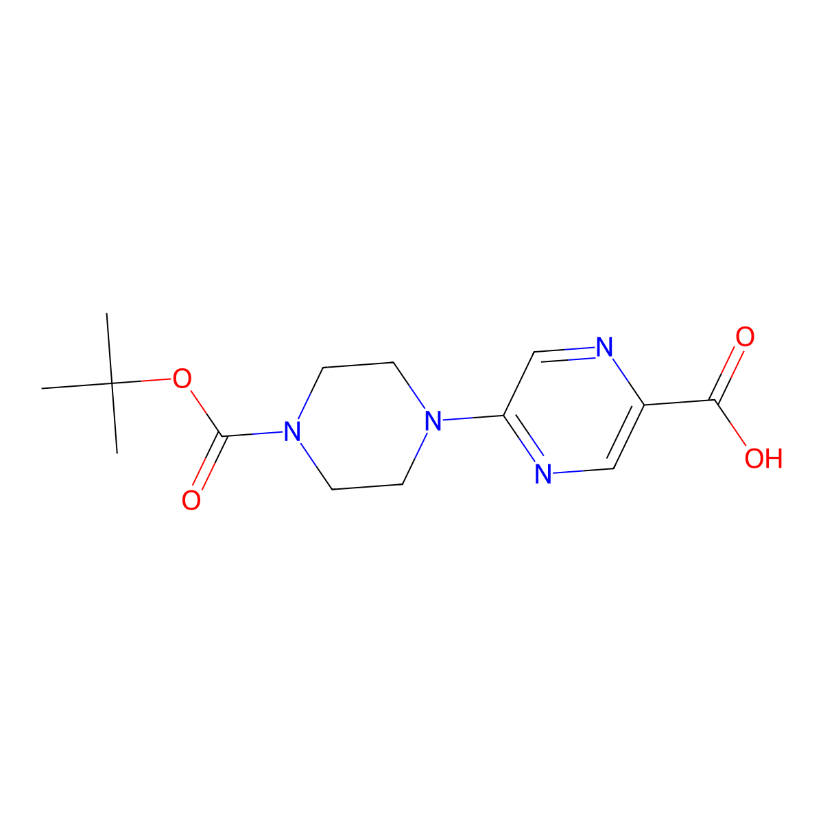 5-{4-[(Tert-butoxy)carbonyl]piperazin-1-yl}pyrazine-2-carboxylic acid molecular structure, CAS 1209646-17-2