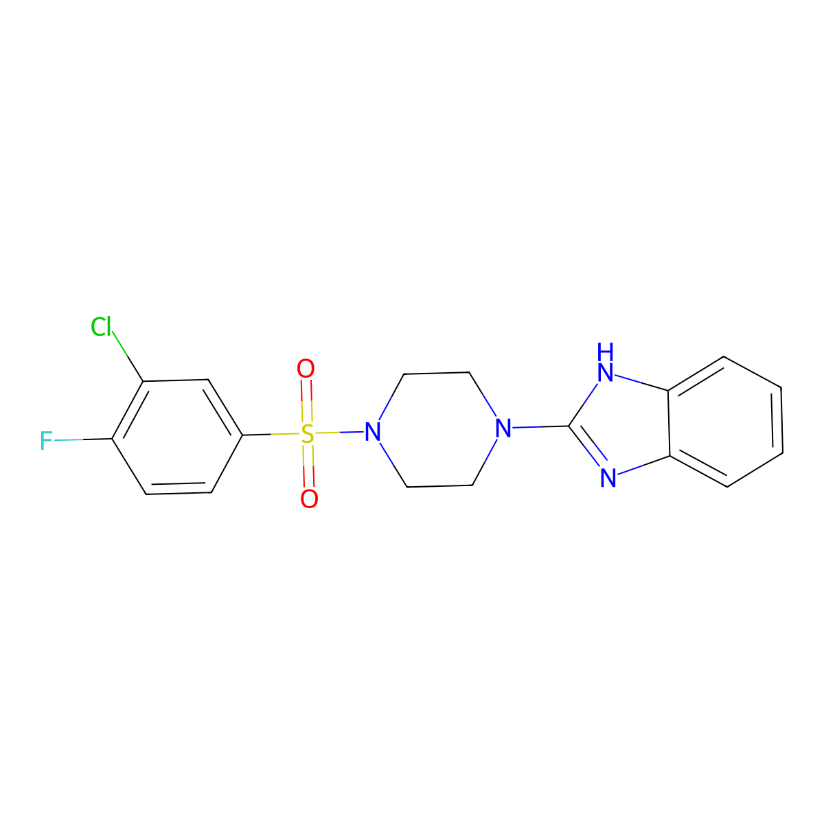 2-(4-((3-chloro-4-fluorophenyl)sulfonyl)piperazin-1-yl)-1H-benzo[d]imidazole molecular structure, CAS 1209646-72-9