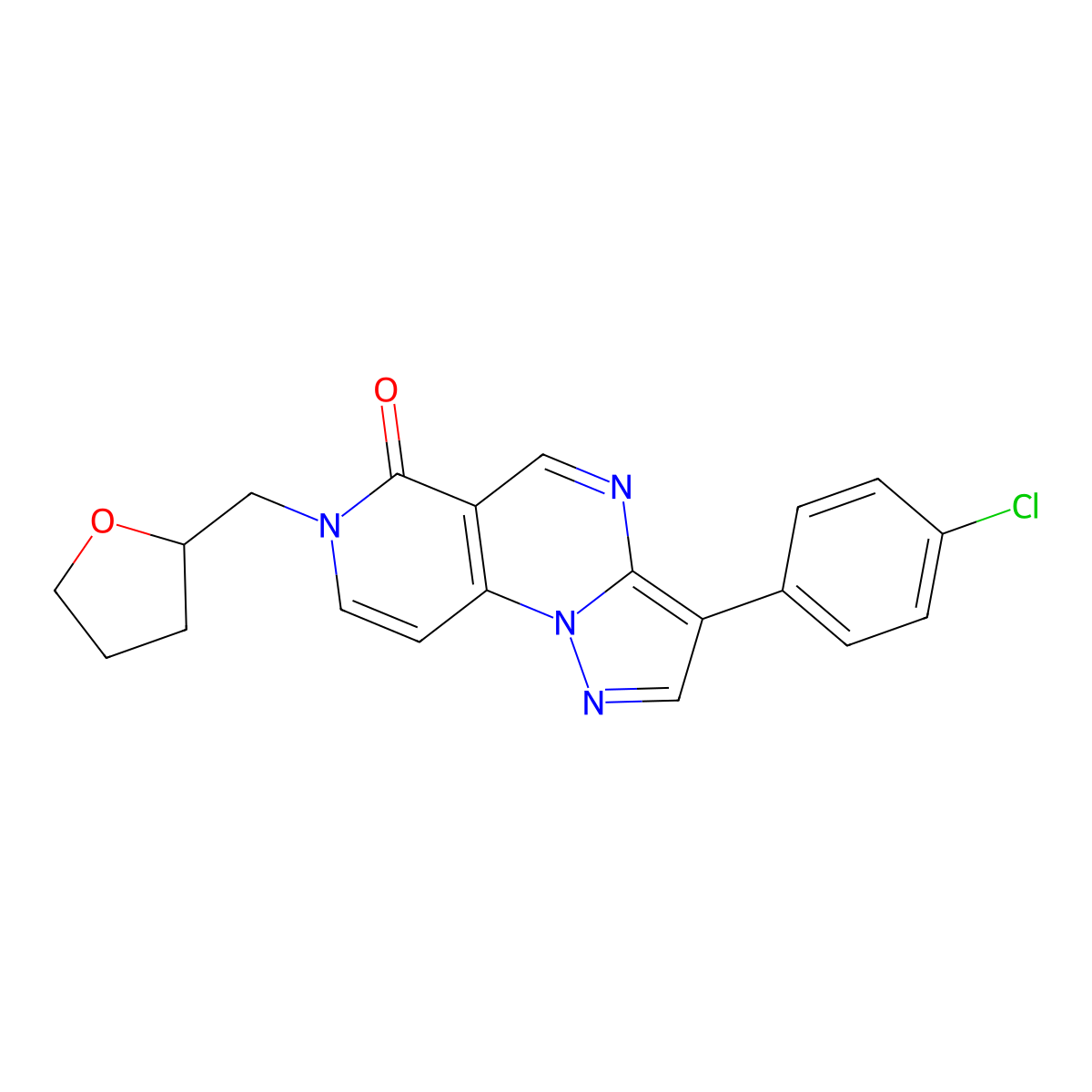 3-(4-chlorophenyl)-7-(tetrahydrofuran-2-ylmethyl)pyrazolo[1,5-a]pyrido[3,4-e]pyrimidin-6(7H)-one molecular structure, CAS 1209647-85-7