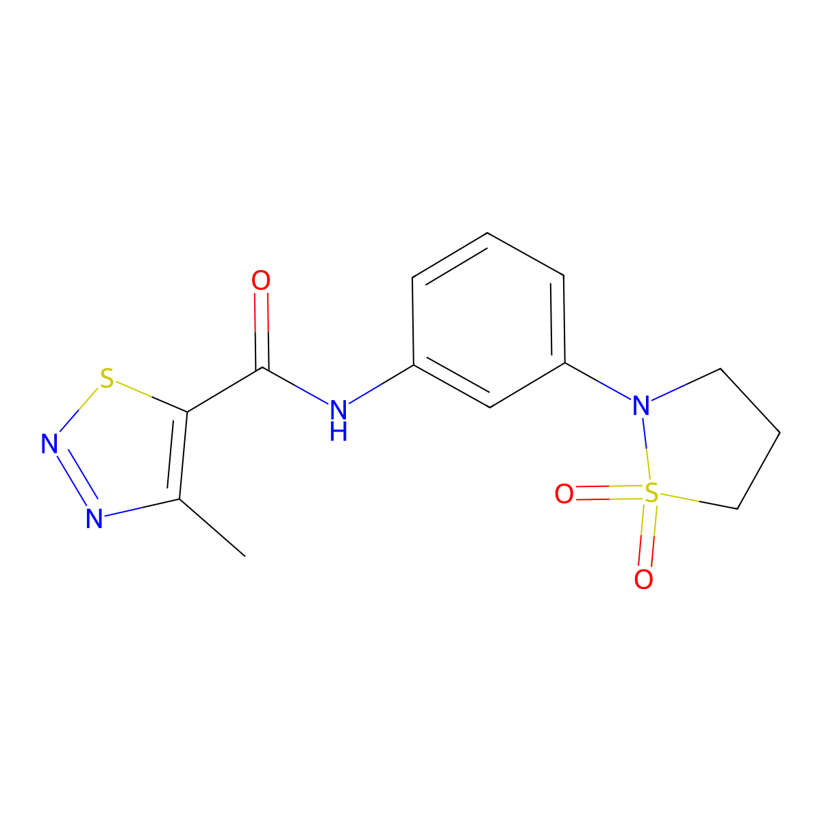 N-(3-(1,1-dioxidoisothiazolidin-2-yl)phenyl)-4-methyl-1,2,3-thiadiazole-5-carboxamide molecular structure, CAS 1209650-93-0