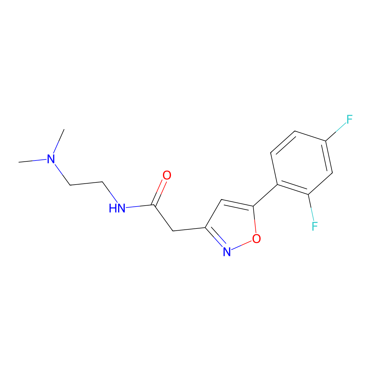 2-(5-(2,4-difluorophenyl)isoxazol-3-yl)-N-(2-(dimethylamino)ethyl)acetamide molecular structure, CAS 1209653-57-5