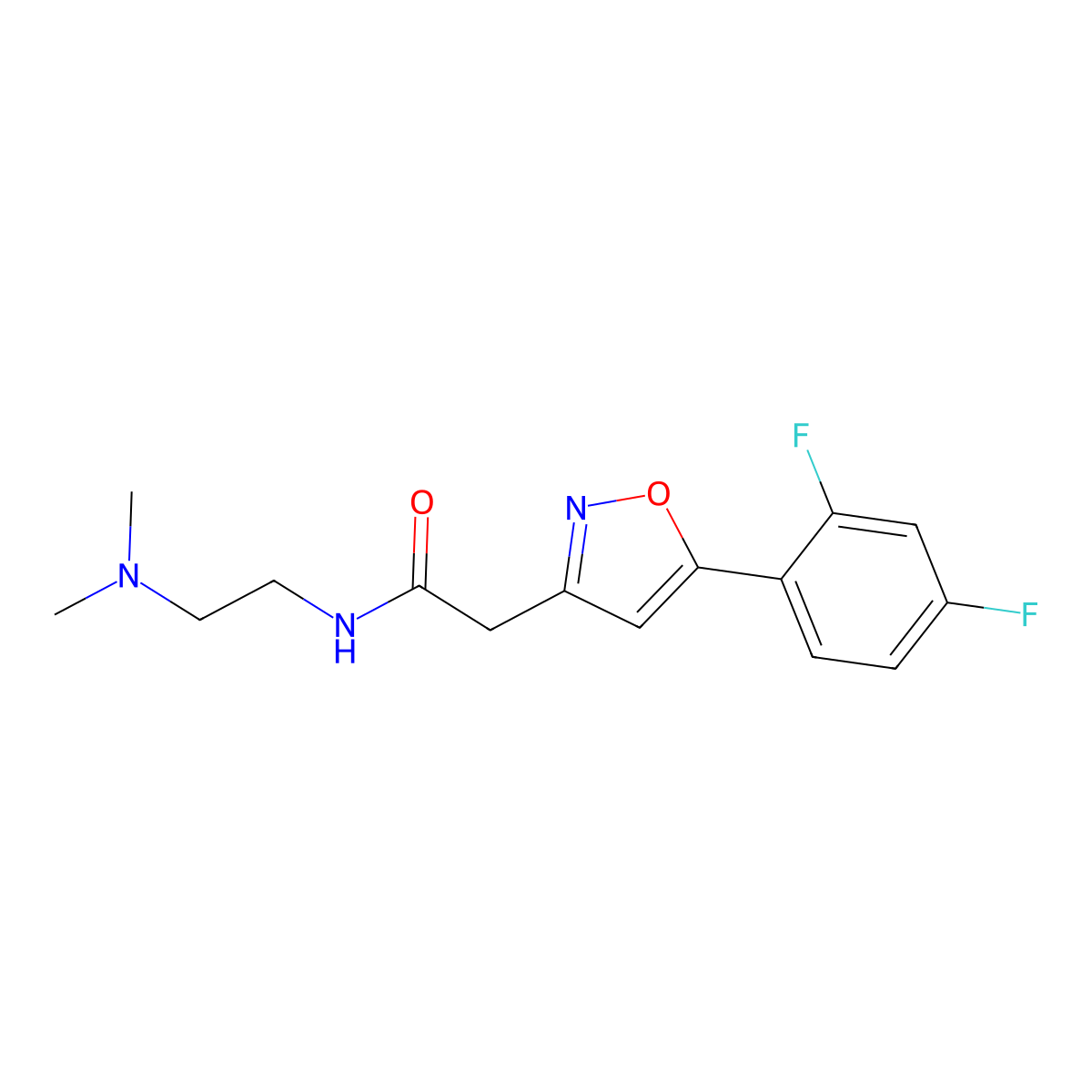 2-(5-(2,4-difluorophenyl)isoxazol-3-yl)-N-(2-(dimethylamino)ethyl)acetamide molecular structure, CAS 1209653-57-5