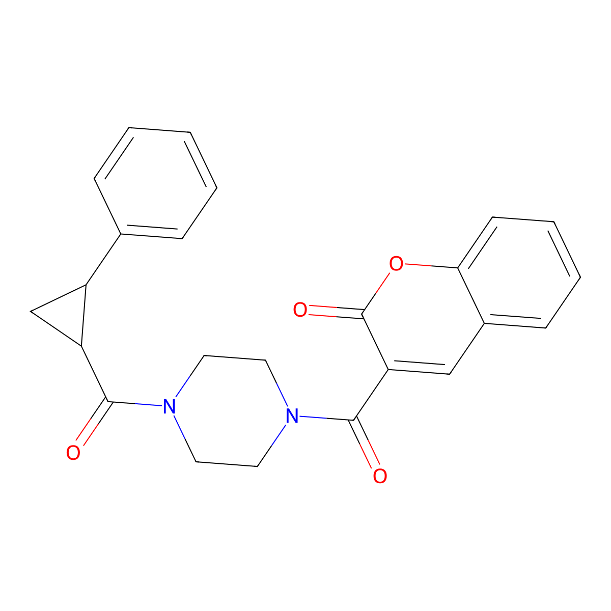3-[4-(2-phenylcyclopropanecarbonyl)piperazine-1-carbonyl]-2H-chromen-2-one molecular structure, CAS 1209653-77-9