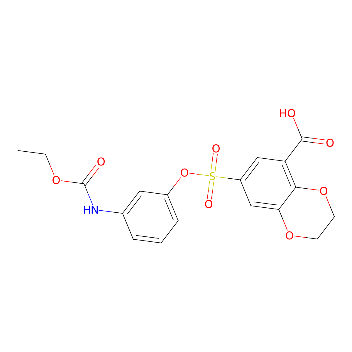 7-({3-[(Ethoxycarbonyl)amino]phenoxy}sulfonyl)-2,3-dihydro-1,4-benzodioxine-5-carboxylic acid molecular structure, CAS 1209657-35-1