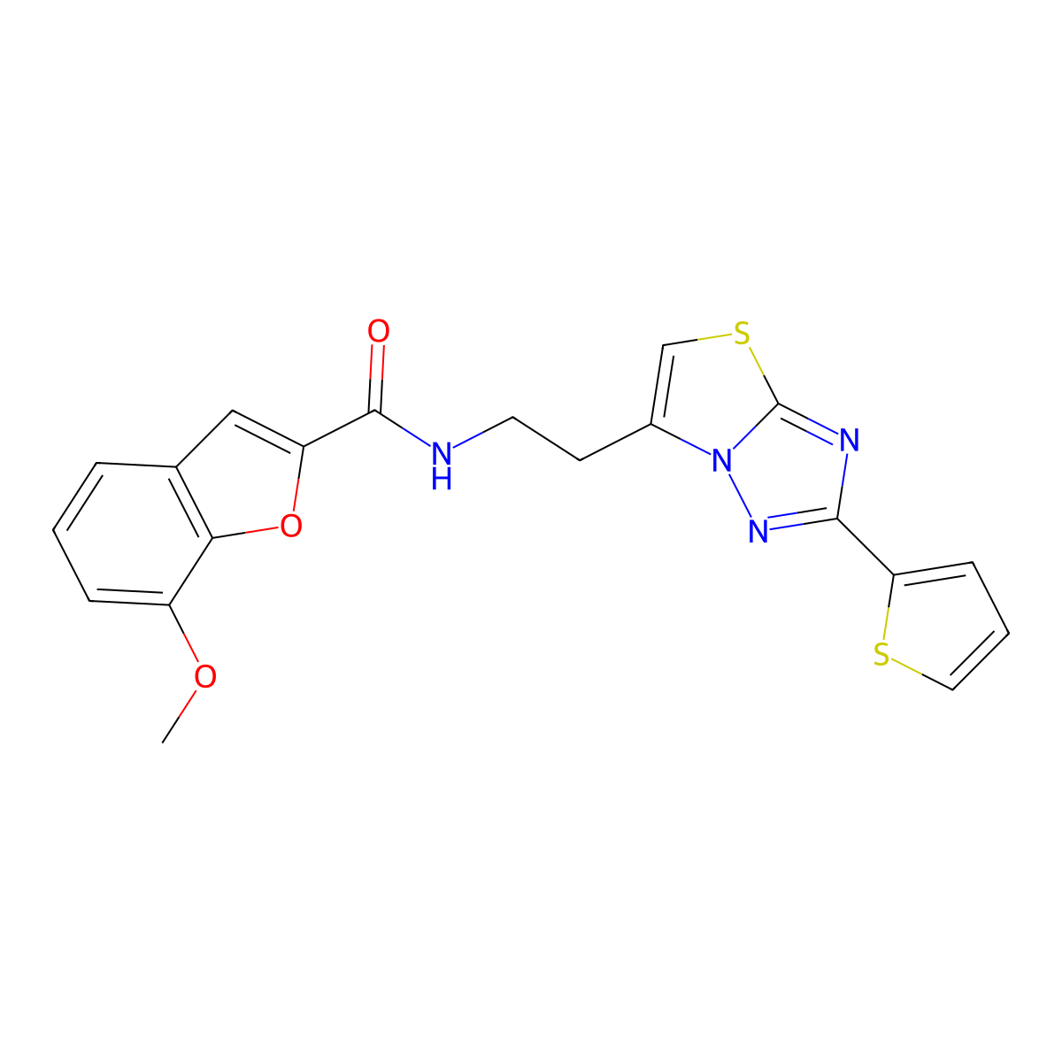 7-methoxy-N-(2-(2-(thiophen-2-yl)thiazolo[3,2-b][1,2,4]triazol-6-yl)ethyl)benzofuran-2-carboxamide molecular structure, CAS 1209659-21-1