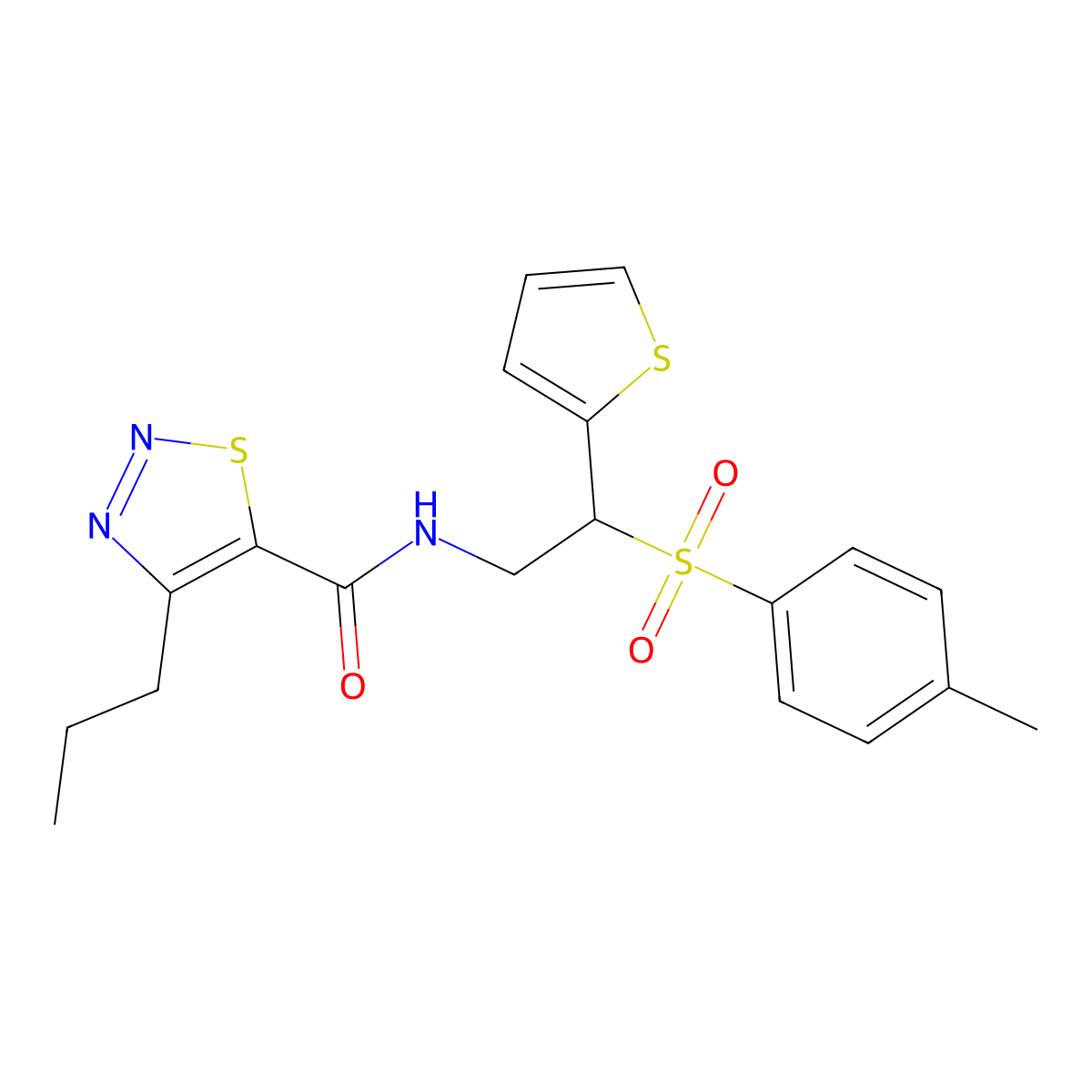 4-propyl-N-(2-(thiophen-2-yl)-2-tosylethyl)-1,2,3-thiadiazole-5-carboxamide molecular structure, CAS 1209661-94-8
