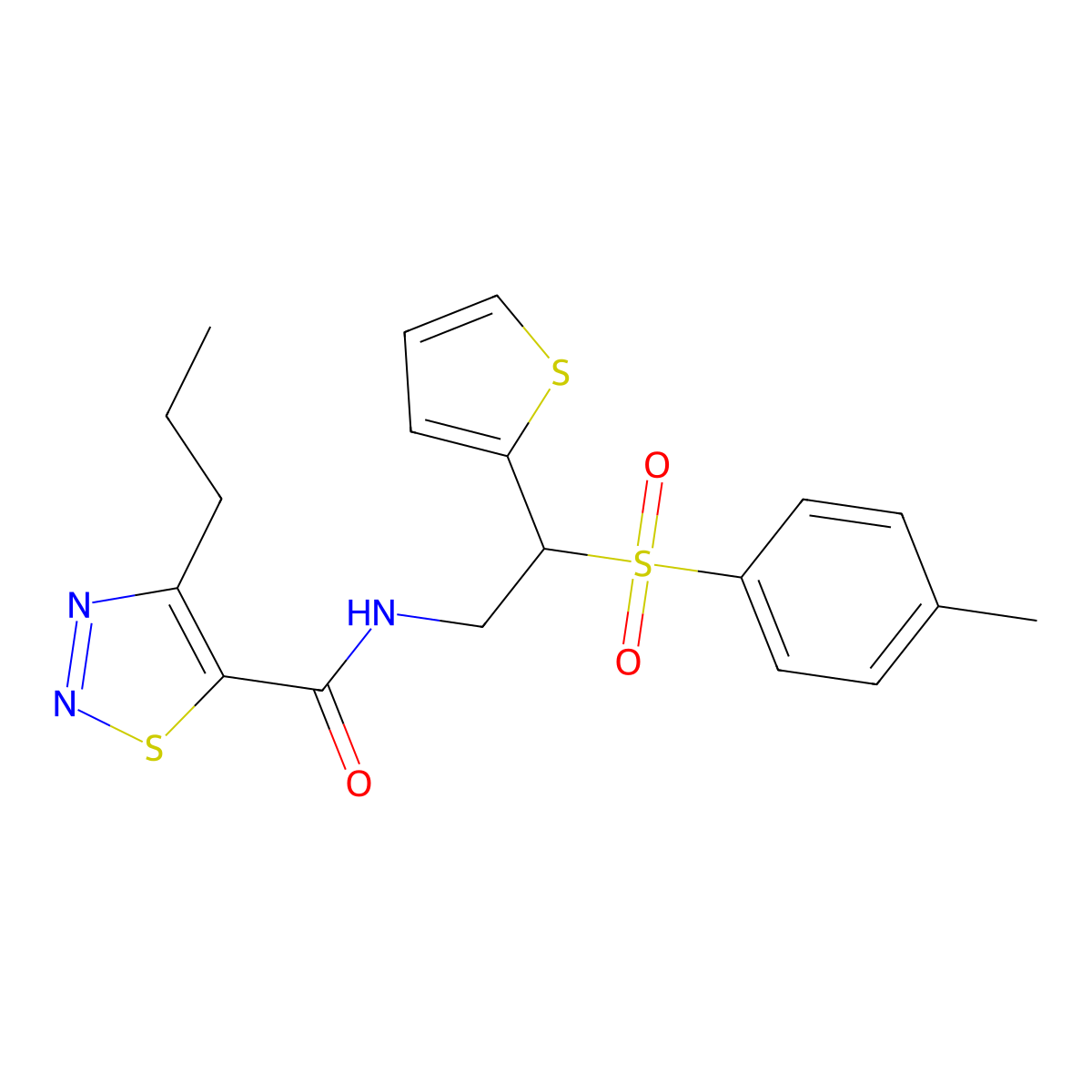 4-propyl-N-(2-(thiophen-2-yl)-2-tosylethyl)-1,2,3-thiadiazole-5-carboxamide molecular structure, CAS 1209661-94-8