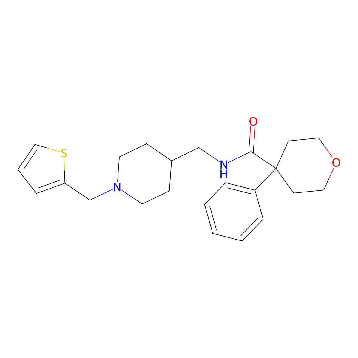 4-phenyl-N-((1-(thiophen-2-ylmethyl)piperidin-4-yl)methyl)tetrahydro-2H-pyran-4-carboxamide molecular structure, CAS 1209673-21-1