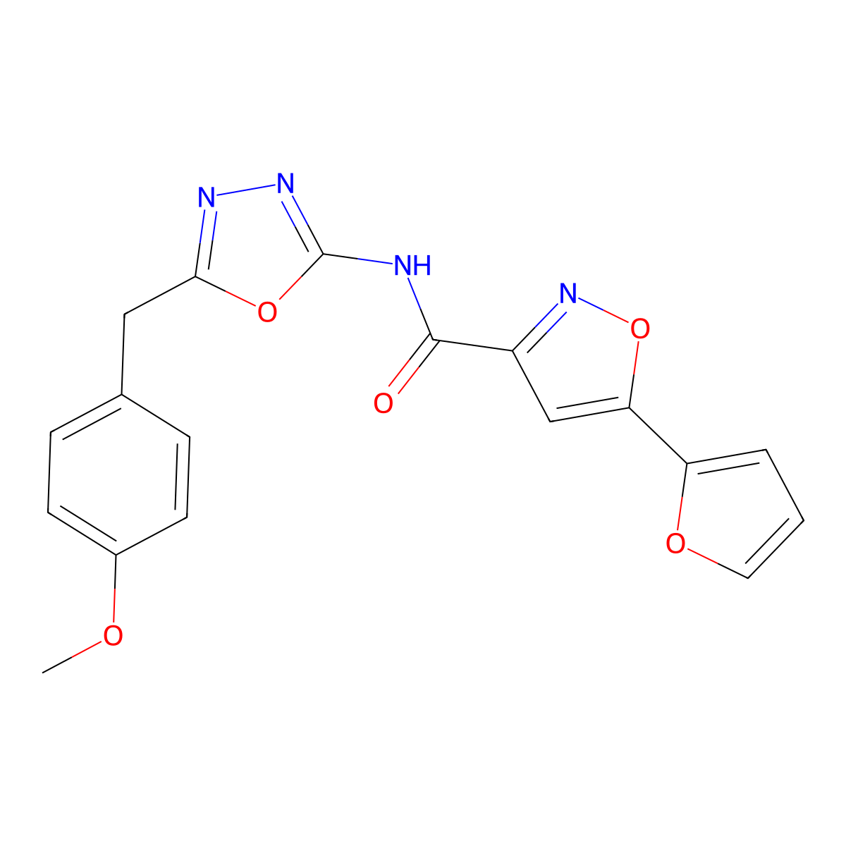 5-(furan-2-yl)-N-(5-(4-methoxybenzyl)-1,3,4-oxadiazol-2-yl)isoxazole-3-carboxamide molecular structure, CAS 1209673-41-5