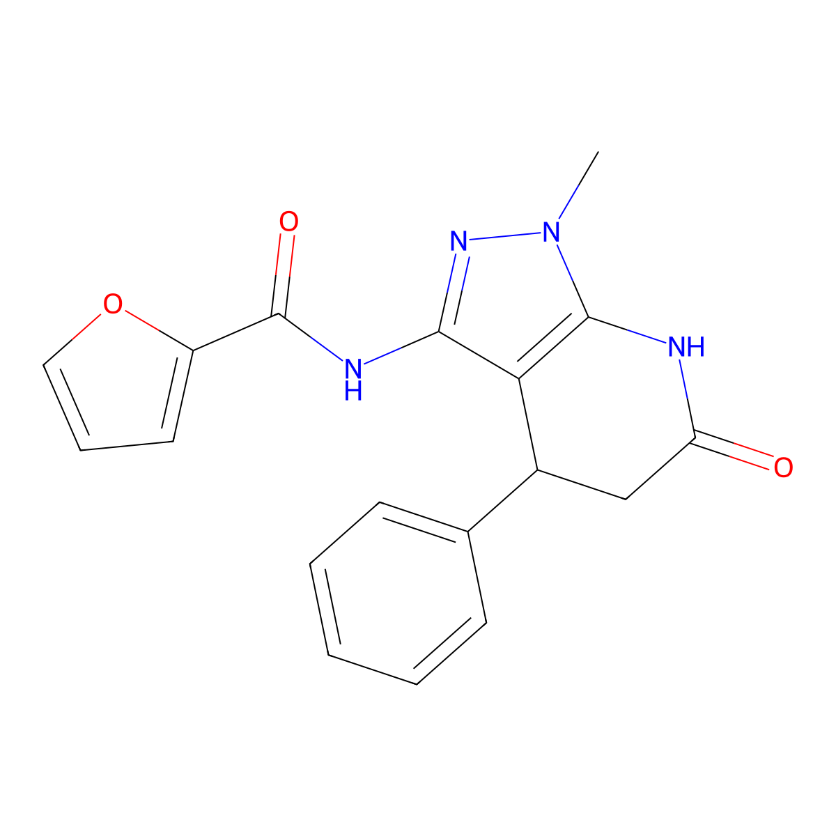 N-(1-methyl-6-oxo-4-phenyl-4,5,6,7-tetrahydro-1H-pyrazolo[3,4-b]pyridin-3-yl)furan-2-carboxamide molecular structure, CAS 1209674-36-1