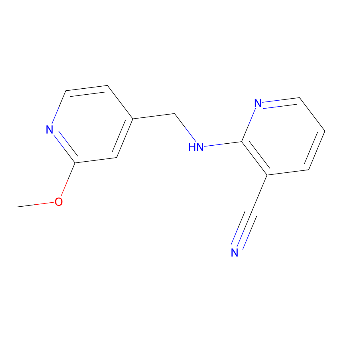 2-(((2-Methoxypyridin-4-yl)methyl)amino)nicotinonitrile molecular structure, CAS 1209674-89-4