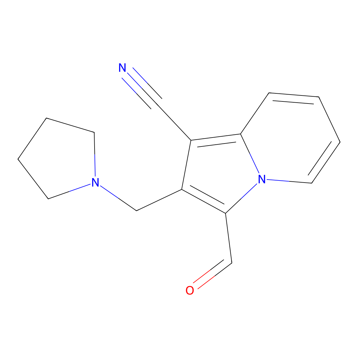 3-Formyl-2-(pyrrolidin-1-ylmethyl)indolizine-1-carbonitrile molecular structure, CAS 1209676-96-9