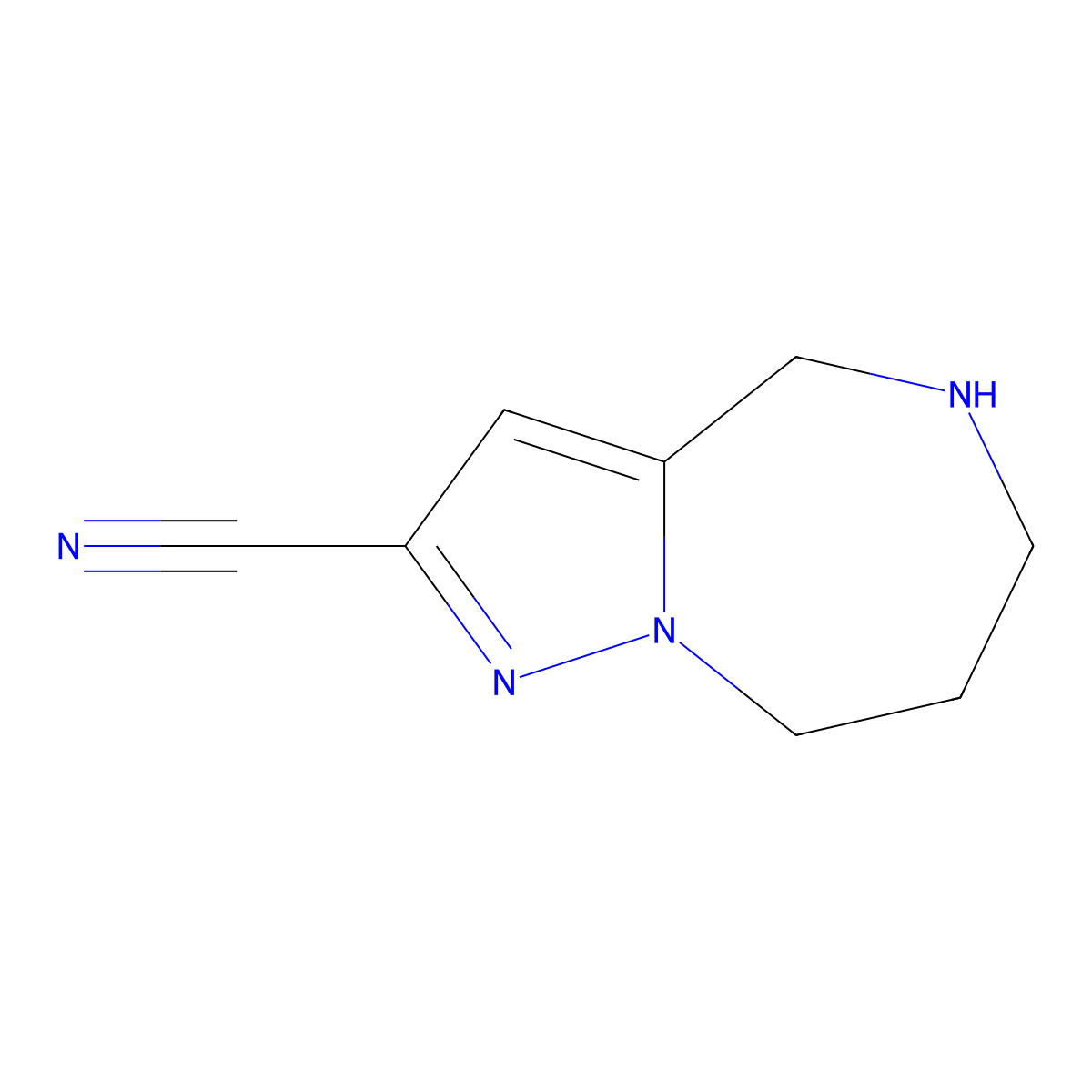 5,6,7,8-Tetrahydro-4H-pyrazolo[1,5-a][1,4]diazepine-2-carbonitrile molecular structure, CAS 1209685-62-0