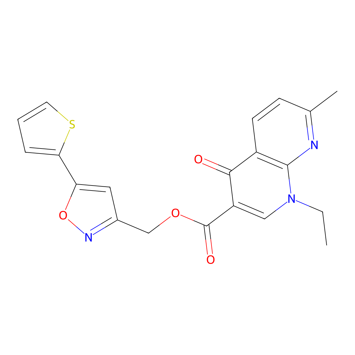 [5-(Thiophen-2-yl)-1,2-oxazol-3-yl]methyl 1-ethyl-7-methyl-4-oxo-1,4-dihydro-1,8-naphthyridine-3-carboxylate molecular structure, CAS 1209690-22-1