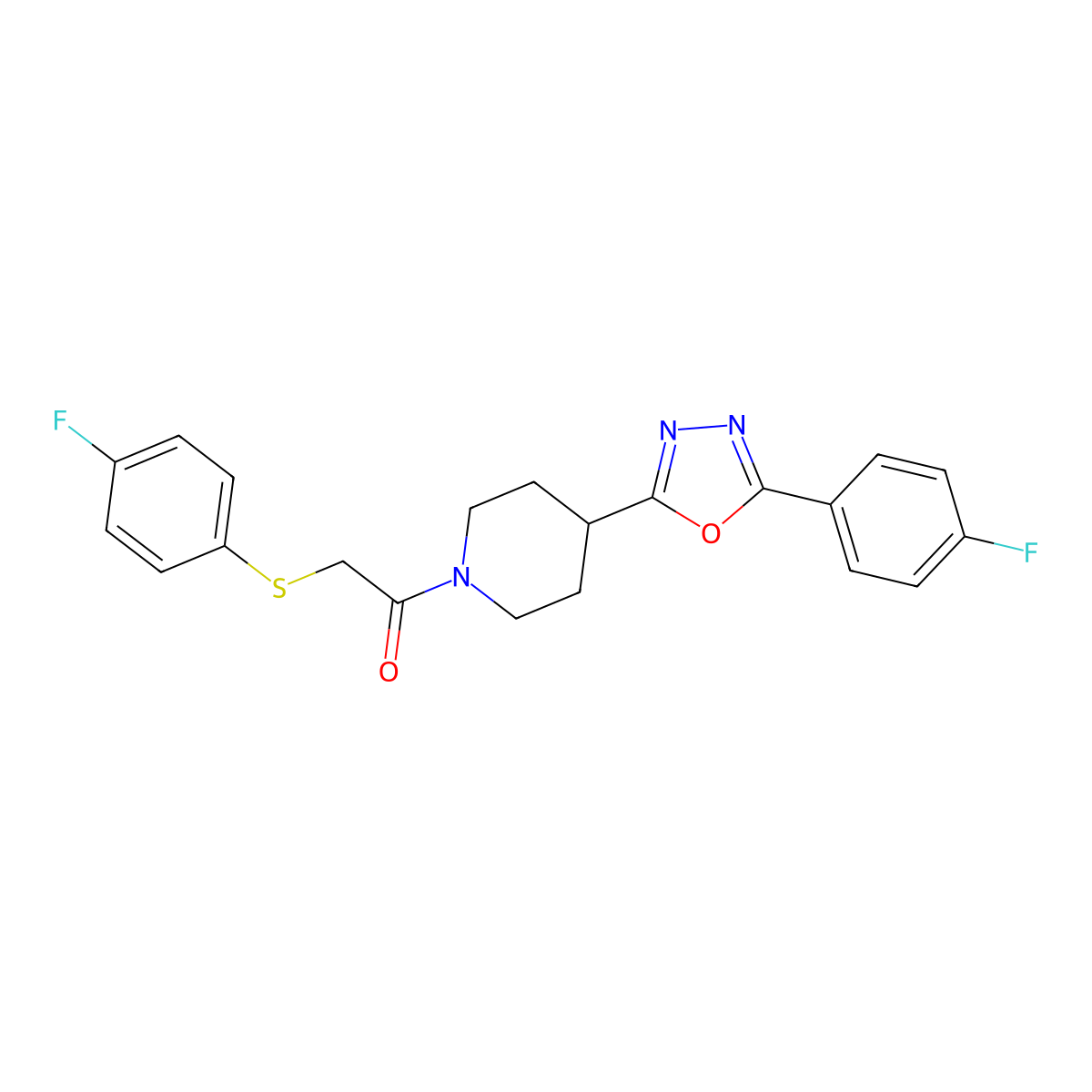 1-(4-(5-(4-Fluorophenyl)-1,3,4-oxadiazol-2-yl)piperidin-1-yl)-2-((4-fluorophenyl)thio)ethanone molecular structure, CAS 1209697-54-0