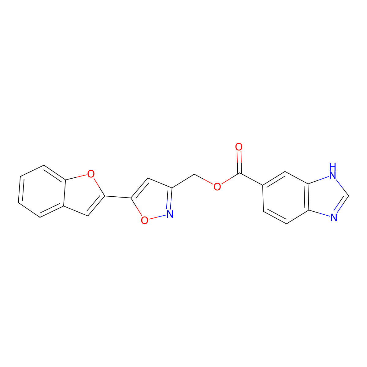 (5-(benzofuran-2-yl)isoxazol-3-yl)methyl 1H-benzo[d]imidazole-5-carboxylate molecular structure, CAS 1209703-51-4