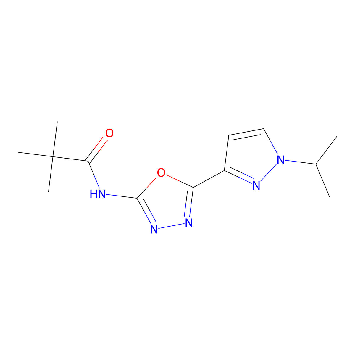 N-(5-(1-isopropyl-1H-pyrazol-3-yl)-1,3,4-oxadiazol-2-yl)pivalamide molecular structure, CAS 1209722-99-5