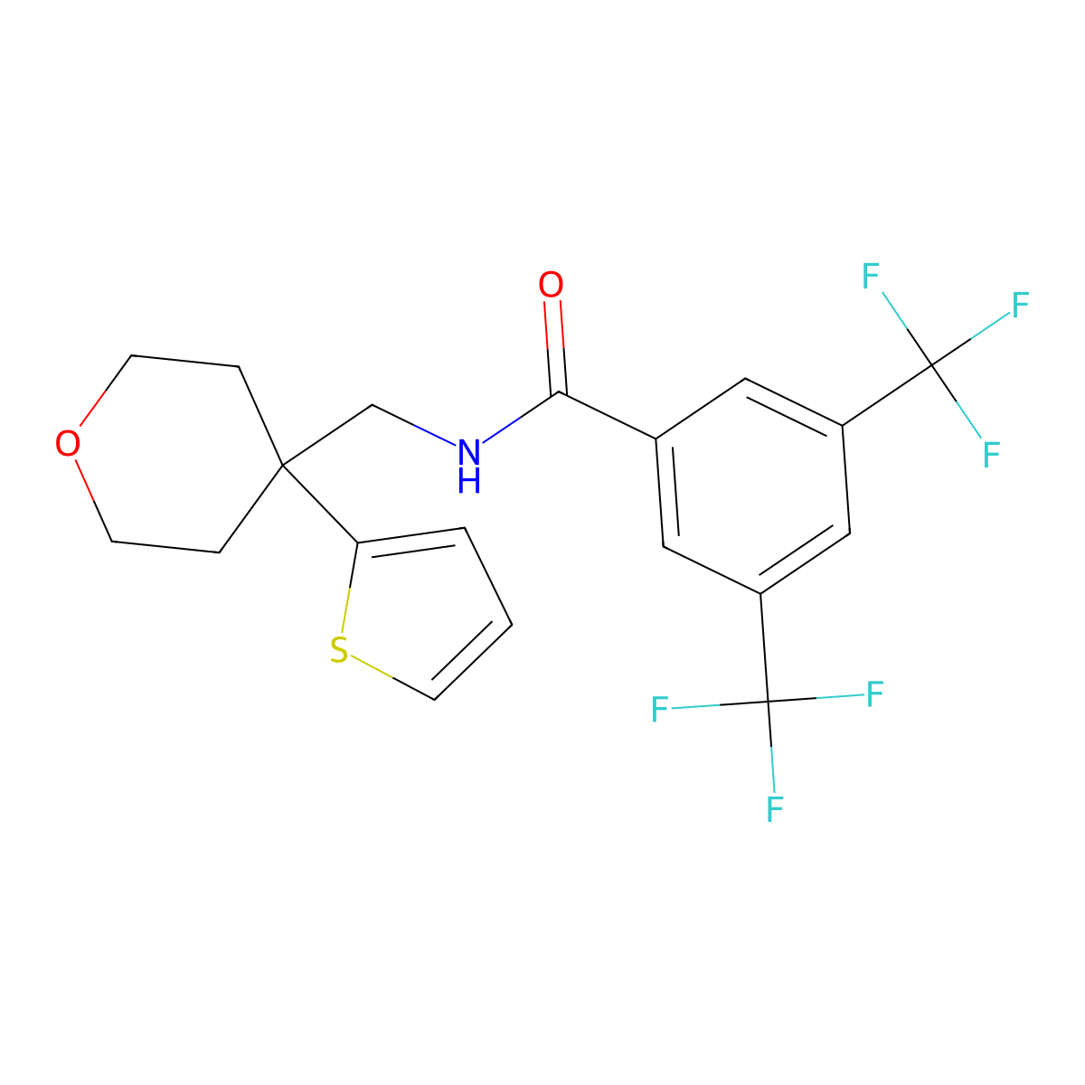 N-((4-(thiophen-2-yl)tetrahydro-2H-pyran-4-yl)methyl)-3,5-bis(trifluoromethyl)benzamide molecular structure, CAS 1209726-74-8