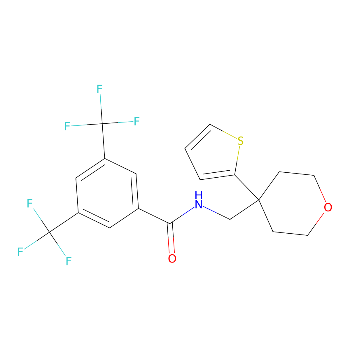 N-((4-(thiophen-2-yl)tetrahydro-2H-pyran-4-yl)methyl)-3,5-bis(trifluoromethyl)benzamide molecular structure, CAS 1209726-74-8