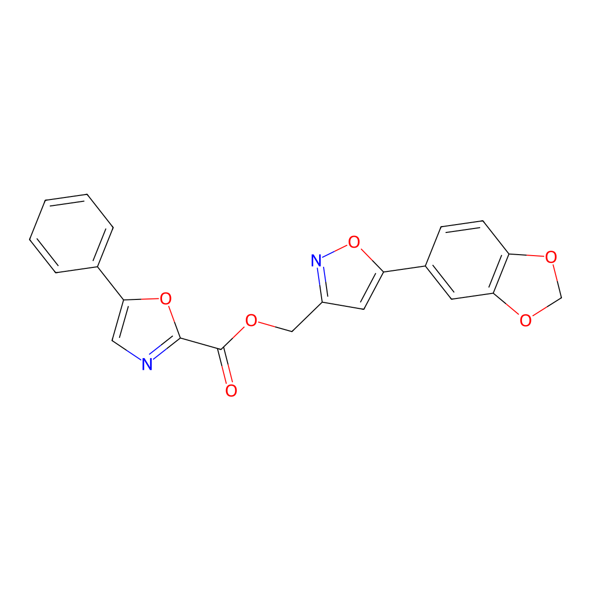 (5-(Benzo[d][1,3]dioxol-5-yl)isoxazol-3-yl)methyl 5-phenyloxazole-2-carboxylate molecular structure, CAS 1209730-23-3