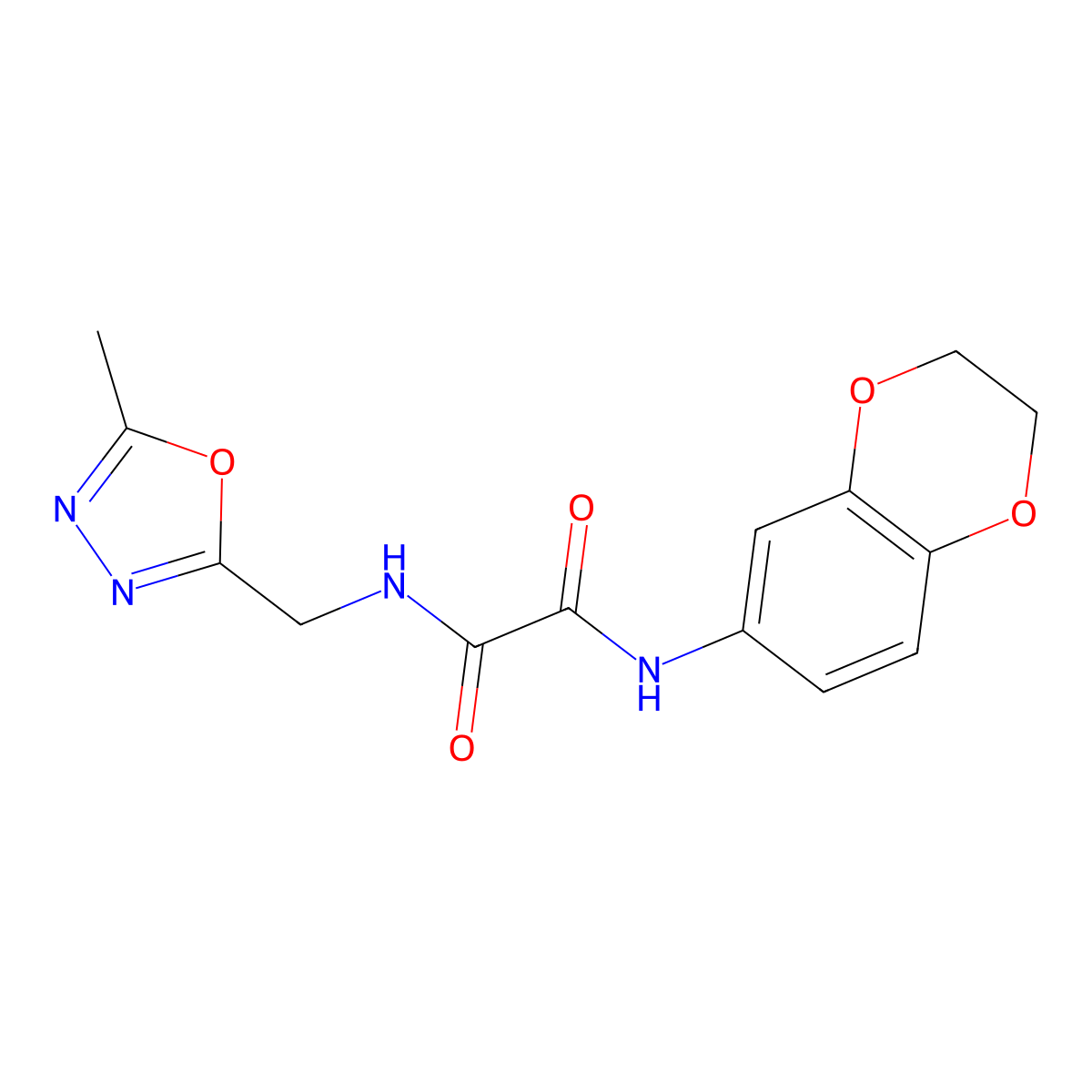 N1-(2,3-dihydrobenzo[b][1,4]dioxin-6-yl)-N2-((5-methyl-1,3,4-oxadiazol-2-yl)methyl)oxalamide molecular structure, CAS 1209732-04-6