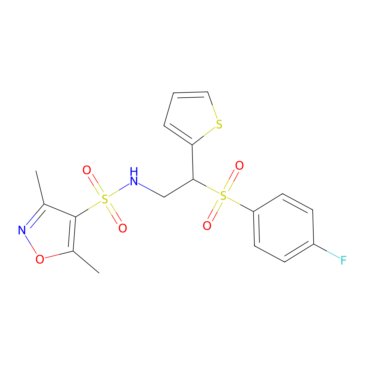 N-(2-((4-fluorophenyl)sulfonyl)-2-(thiophen-2-yl)ethyl)-3,5-dimethylisoxazole-4-sulfonamide molecular structure, CAS 1209732-62-6