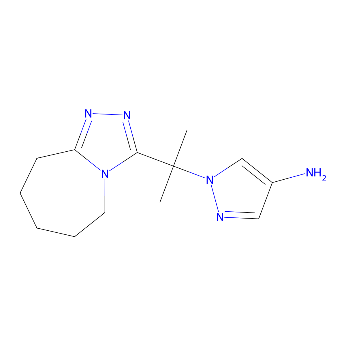 1-[1-methyl-1-(6,7,8,9-tetrahydro-5H-[1,2,4]triazolo[4,3-a]azepin-3-yl)ethyl]-1H-pyrazol-4-amine molecular structure, CAS 1209734-26-8