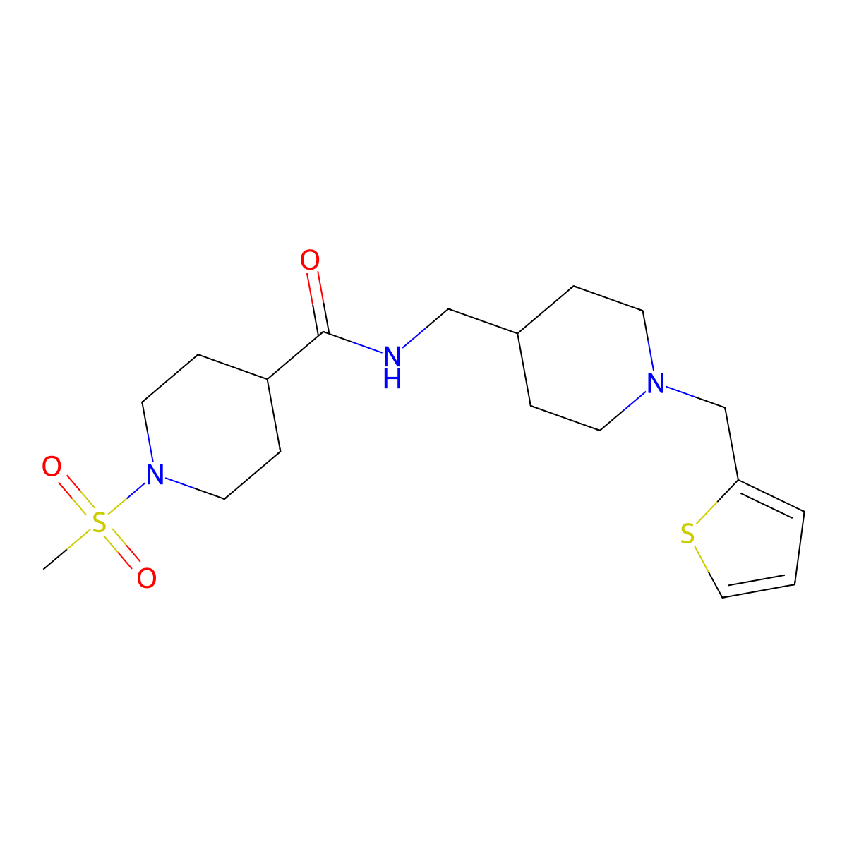 1-(methylsulfonyl)-N-((1-(thiophen-2-ylmethyl)piperidin-4-yl)methyl)piperidine-4-carboxamide molecular structure, CAS 1209734-74-6