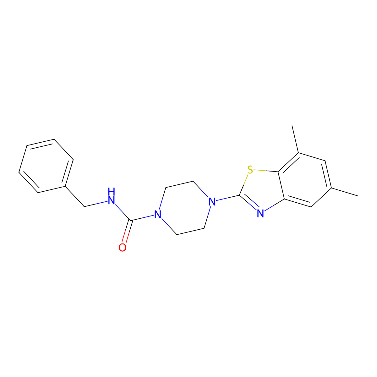 N-benzyl-4-(5,7-dimethylbenzo[d]thiazol-2-yl)piperazine-1-carboxamide molecular structure, CAS 1209735-37-4