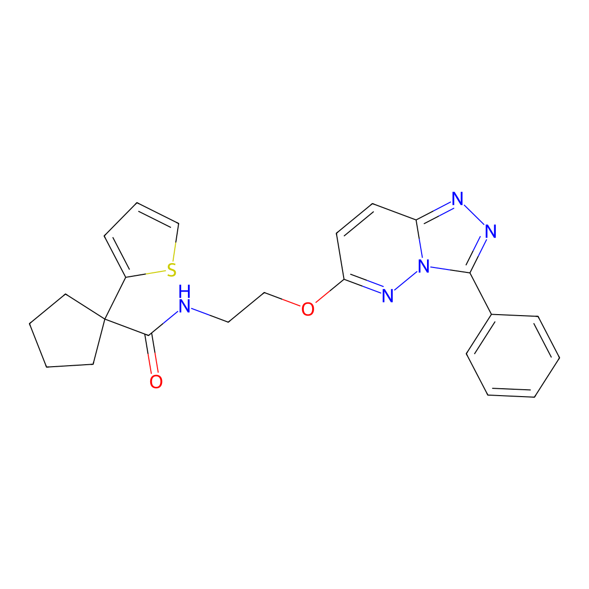 N-(2-((3-phenyl-[1,2,4]triazolo[4,3-b]pyridazin-6-yl)oxy)ethyl)-1-(thiophen-2-yl)cyclopentanecarboxamide molecular structure, CAS 1209735-43-2