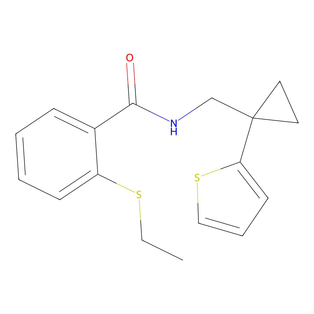 2-(ethylthio)-N-((1-(thiophen-2-yl)cyclopropyl)methyl)benzamide molecular structure, CAS 1209735-91-0