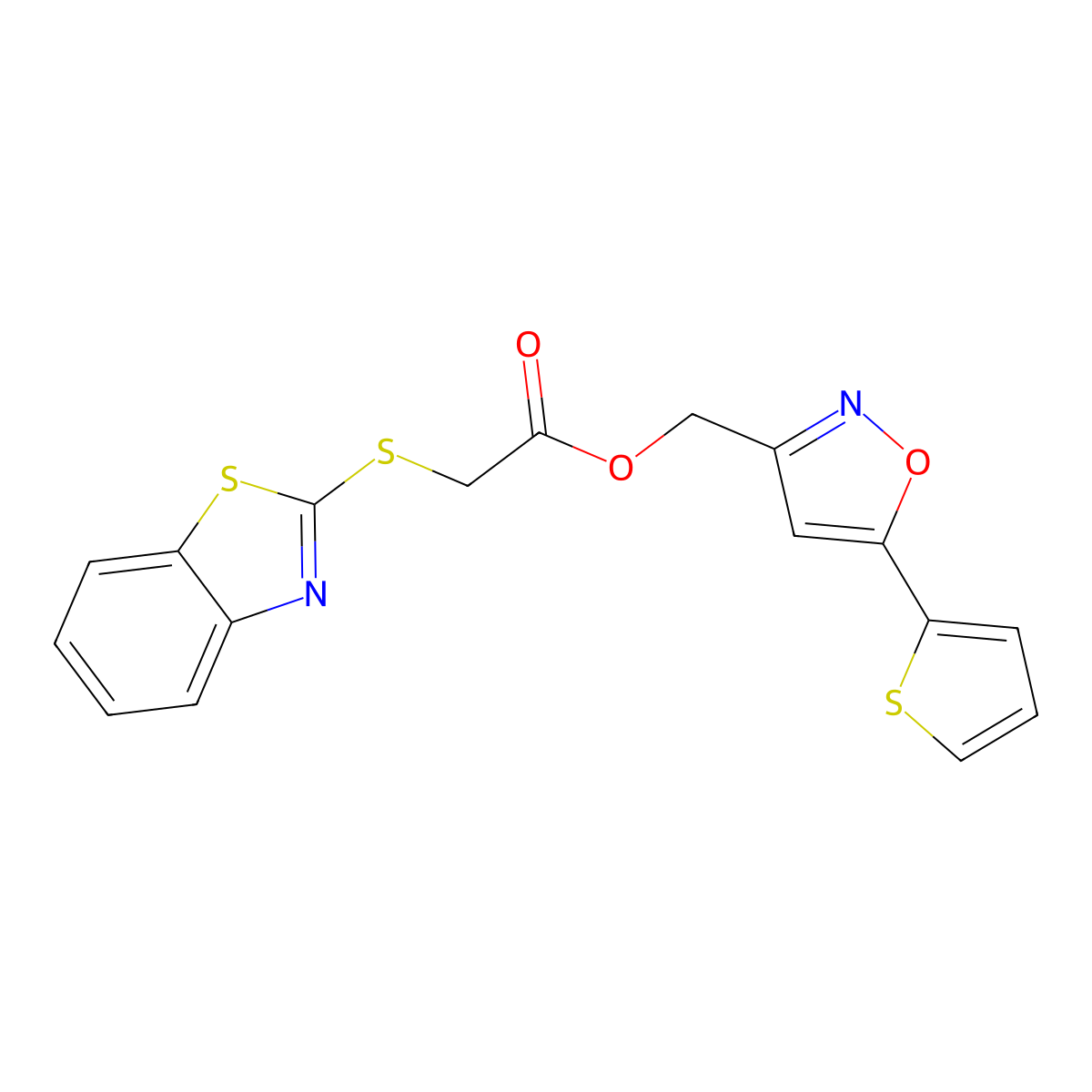 (5-(Thiophen-2-yl)isoxazol-3-yl)methyl 2-(benzo[d]thiazol-2-ylthio)acetate molecular structure, CAS 1209739-95-6