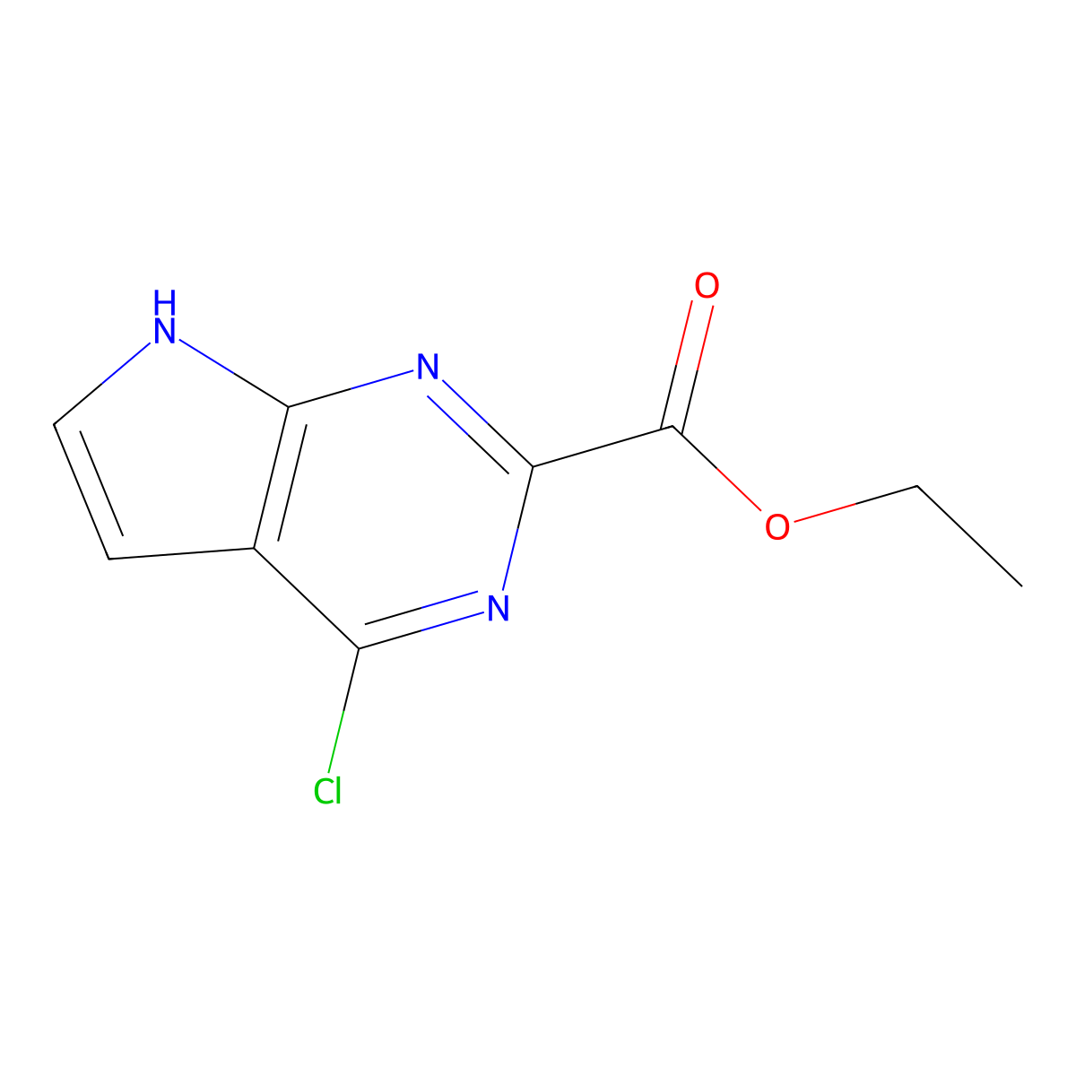 Ethyl 4-chloro-1H-pyrrolo[2,3-d]pyrimidine-2-carboxylate molecular structure, CAS 1209749-81-4