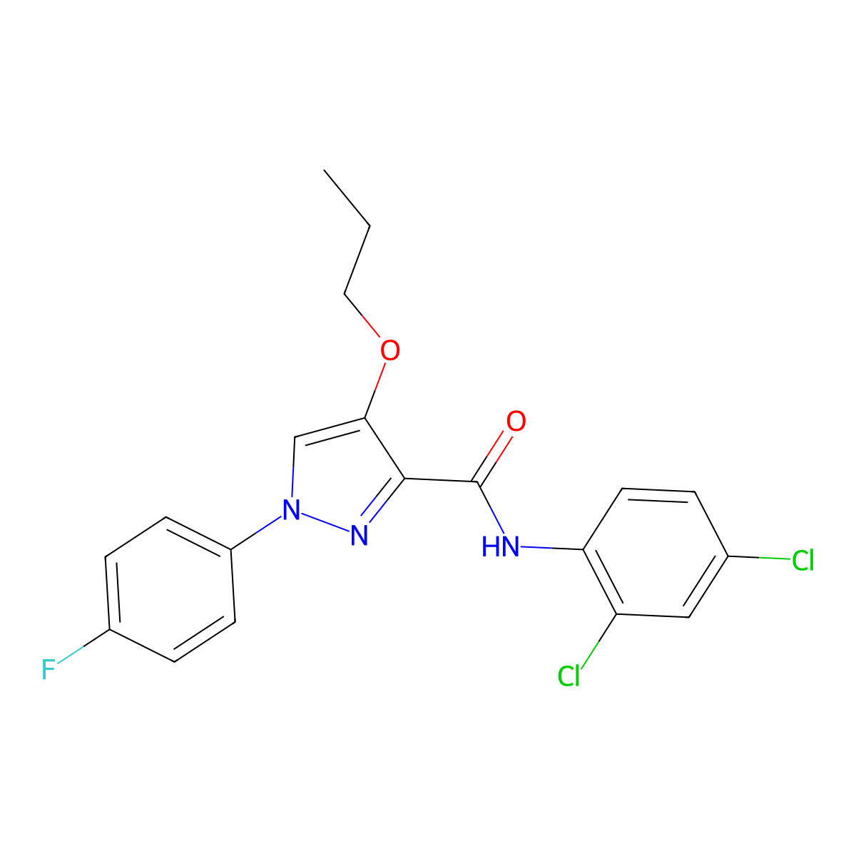 N-(2,4-dichlorophenyl)-1-(4-fluorophenyl)-4-propoxy-1H-pyrazole-3-carboxamide molecular structure, CAS 1209749-97-2