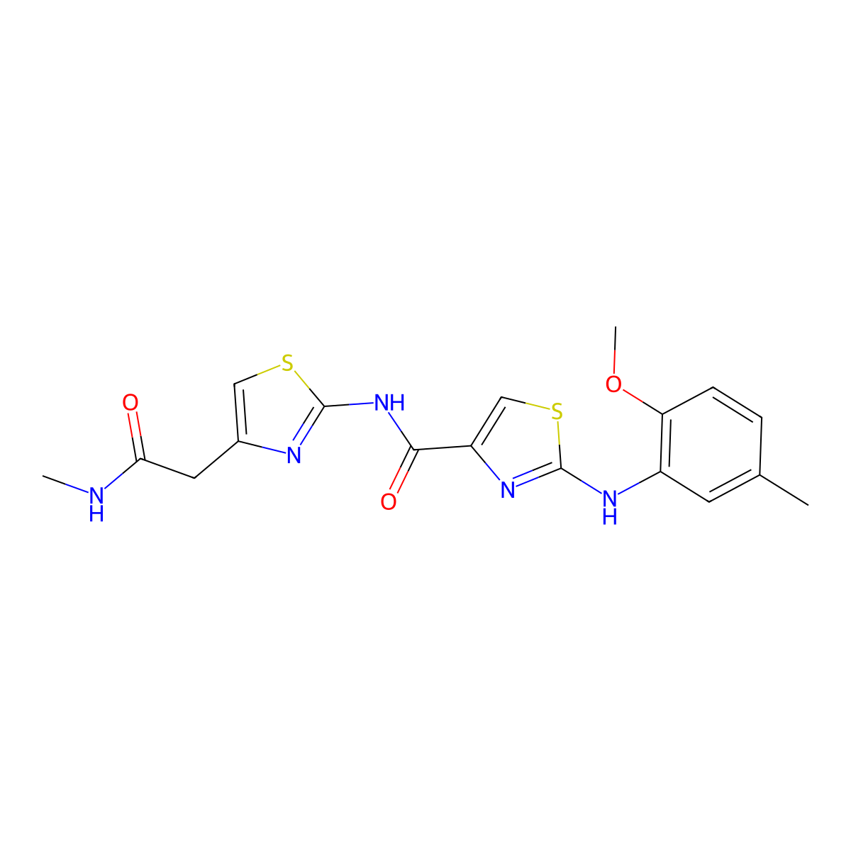 2-((2-methoxy-5-methylphenyl)amino)-N-(4-(2-(methylamino)-2-oxoethyl)thiazol-2-yl)thiazole-4-carboxamide molecular structure, CAS 1209754-00-6