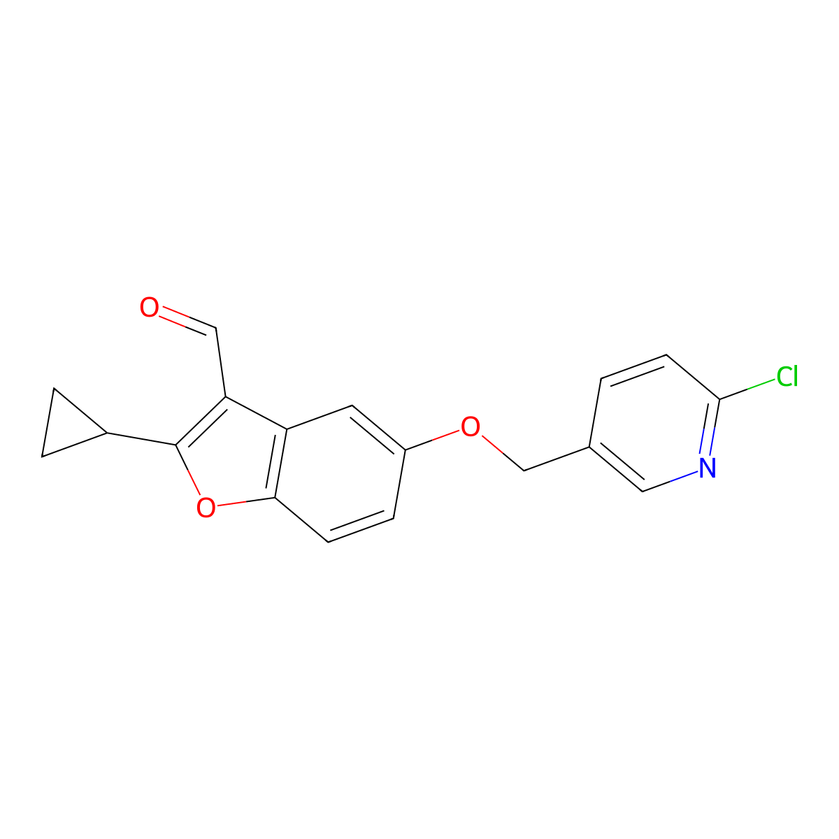 5-[(6-Chloro-3-pyridinyl)methoxy]-2-cyclopropyl-1-benzofuran-3-carbaldehyde molecular structure, CAS 1209763-99-4