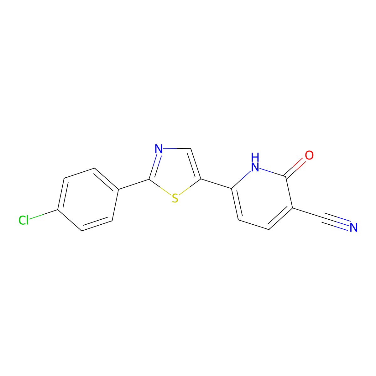 6-[2-(4-Chlorophenyl)-1,3-thiazol-5-yl]-2-oxo-1,2-dihydro-3-pyridinecarbonitrile molecular structure, CAS 1209767-73-6