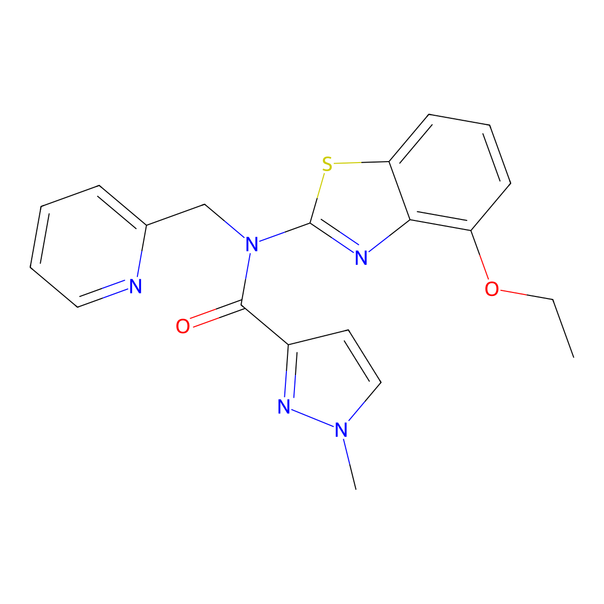 N-(4-ethoxybenzo[d]thiazol-2-yl)-1-methyl-N-(pyridin-2-ylmethyl)-1H-pyrazole-3-carboxamide molecular structure, CAS 1209773-62-5